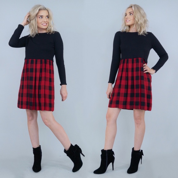 J. Jill Dresses & Skirts - Black and Red Plaid Long Sleeve Dress